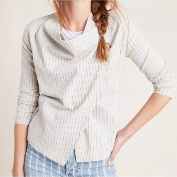 NWT Anthropologie Blanknyc Evereve Linen Blend Pinstripe Jacket XS Cream - Picture 1 of 13